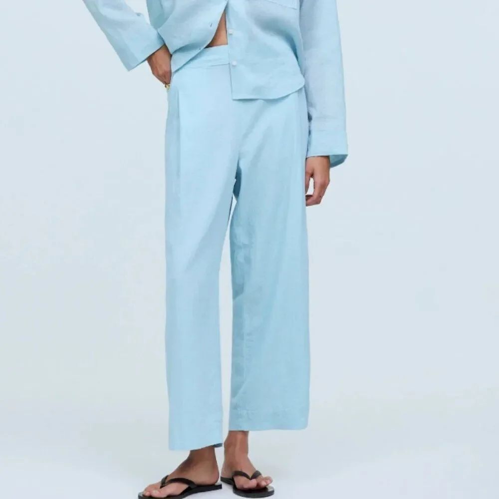 Like New! Madewell Tall Pull-On Straight Crop Pants in Linen Blend Light Blue 2